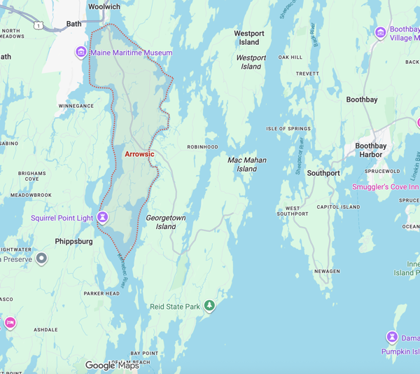 map of Arrowsic Maine along Maine's coast