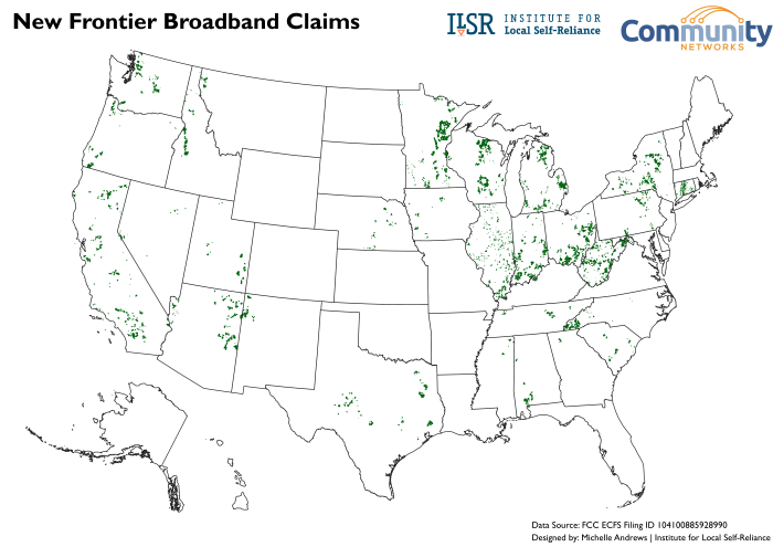 Map of Frontier new broadband claims